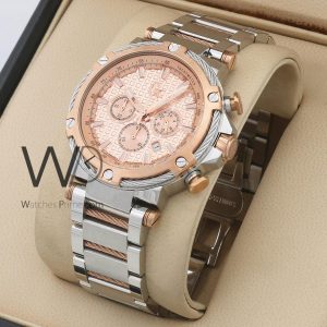 Guess collection gc silver stainless steel strap rose gold dial chronograph men watch