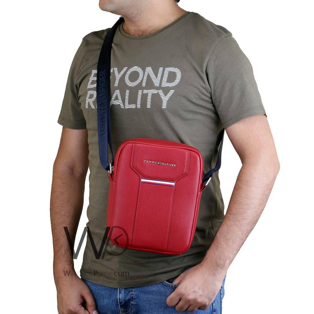 Tommy Hilfiger Red Men's Crossbody Messenger | Watches Prime