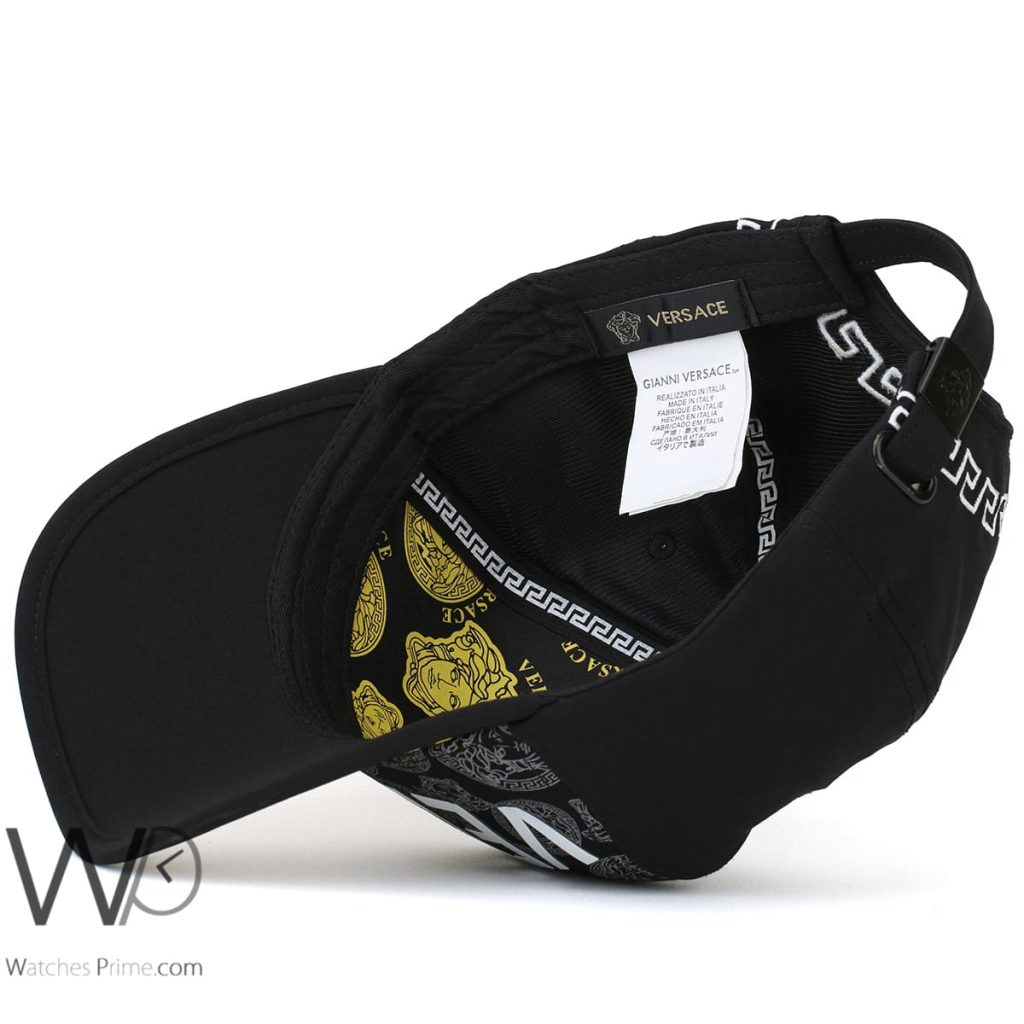 Versace Black Patterned Cotton Baseball Cap | Watches Prime