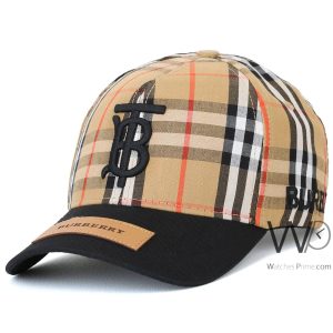 Bt burberry baseball beige black motif icon stripe cap cotton hat