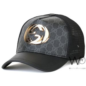Gucci gg black trucker leather cap