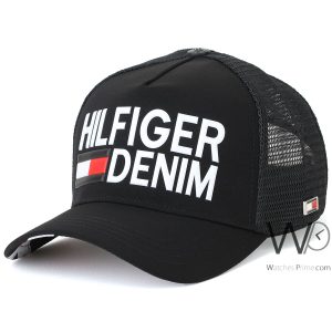 Hilfiger denim trucker cap black cotton net hat