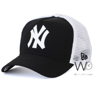 Ny new era new york yankees trucker black white black cap mesh hat