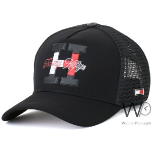 Tommy hilfiger trucker cap h black mcmlxxxv cotton net hat