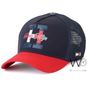 Tommy hilfiger trucker cap h blue red mcmlxxxv cotton net hat