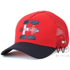 Tommy hilfiger trucker cap h red blue mcmlxxxv cotton net hat
