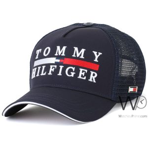 Tommy hilfiger trucker cap navy blue cotton net hat