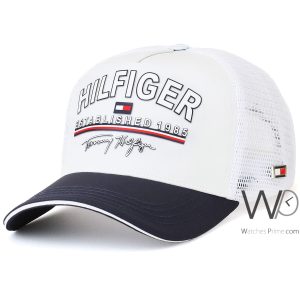 Tommy hilfiger trucker cap th established 1985 white cotton net hat