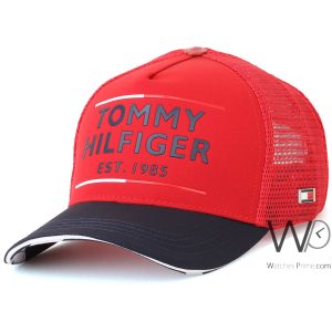 Tommy hilfiger trucker cap th red blue est 1985 cotton net hat