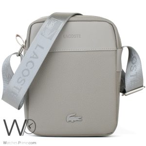Crossbody messenger lacoste grey leather bag for men