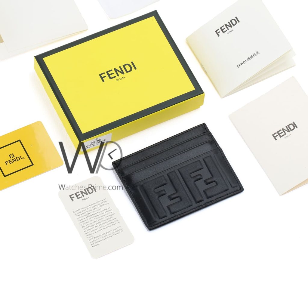 محفظة بطاقات رجالية فندي Fendi FF اسود | واتشز برايم