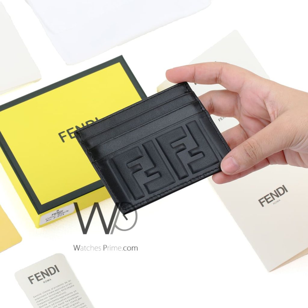 محفظة بطاقات رجالية فندي Fendi FF اسود | واتشز برايم