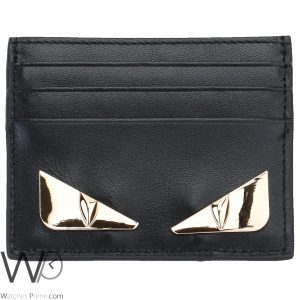 Fendi card holder rose gold eyes black leather ff