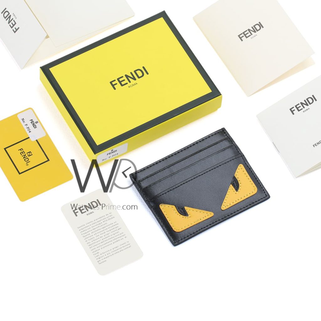 محفظة كروت رجالية فندي Fendi FF جلد اسود عيون | واتشز برايم