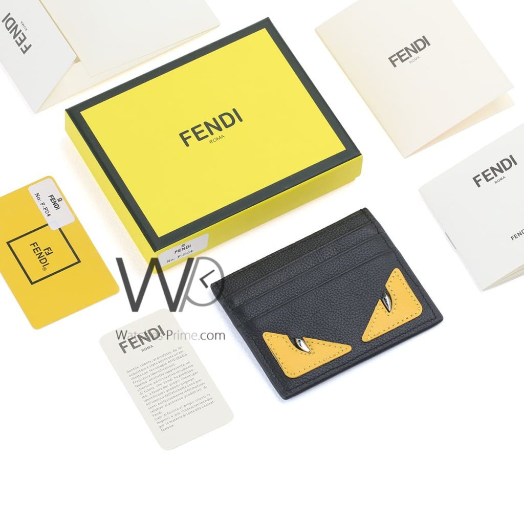 محفظة كروت رجالية فندي Fendi FF جلد اسود | واتشز برايم
