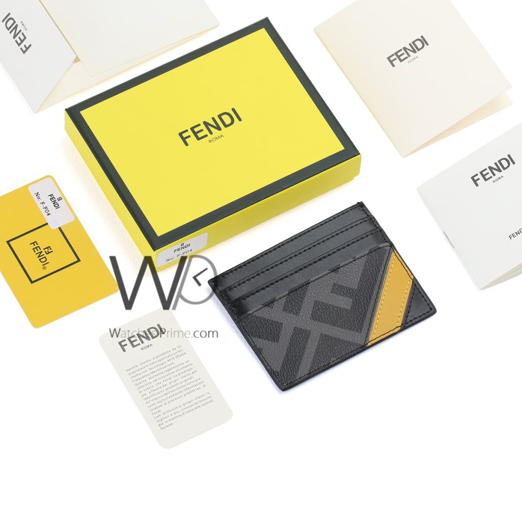 Fendi FF Patterned Card Holder Wallet Black | Watches Prime