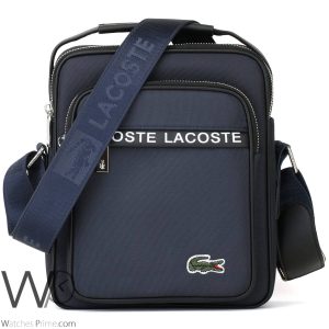 Lacoste croc crossbody messenger bag blue for men