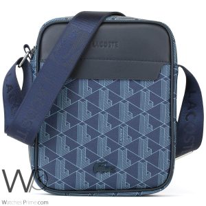 Lacoste crossbody messenger blue leather bag for men