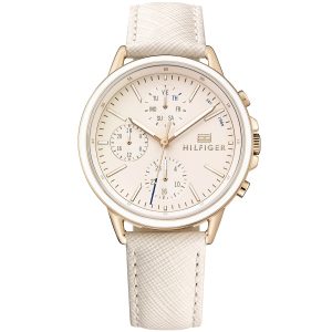 1781789 tommy hilfiger watch women rose gold dial leather pink strap quartz battery analog monthly weekly date carly