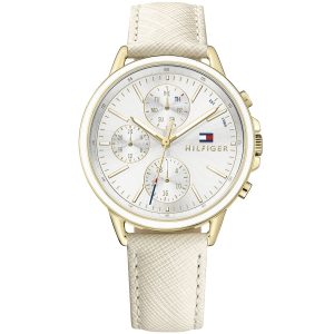 1781790 tommy hilfiger watch women silver dial leather beige strap quartz battery analog monthly weekly date carly