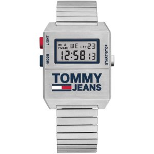 1791669 tommy hilfiger square watch men white dial stainless steel metal silver strap quartz battery digital chronograph jeans