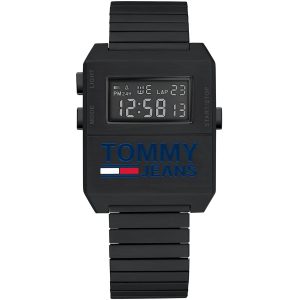 1791671 tommy hilfiger square watch men black dial stainless steel metal strap quartz battery digital chronograph jeans