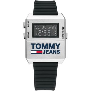 1791672 tommy hilfiger square watch men black dial rubber strap quartz battery digital chronograph jeans