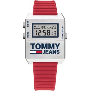 1791674 tommy hilfiger square watch men white dial rubber red strap quartz battery digital chronograph jeans
