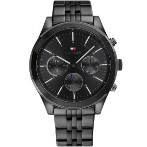 1791738 tommy hilfiger watch men black dial stainless steel metal strap quartz battery analog monthly weekly date ashton