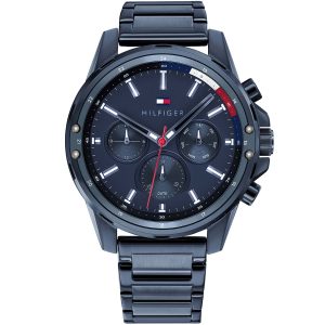1791789 tommy hilfiger watch men blue dial stainless steel metal strap quartz battery analog monthly weekly date mason