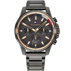 1791790 tommy hilfiger watch men gray dial stainless steel metal grey strap quartz battery analog monthly weekly date mason