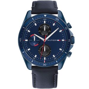1791839 tommy hilfiger watch men navy dial leather strap quartz battery analog monthly weekly date parker