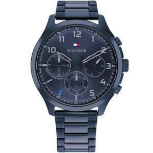 1791853 tommy hilfiger watch men blue dial stainless steel metal strap quartz battery analog monthly weekly date asher
