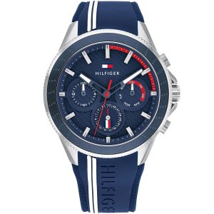 1791859 tommy hilfiger watch men blue dial rubber strap quartz battery analog monthly weekly date aiden