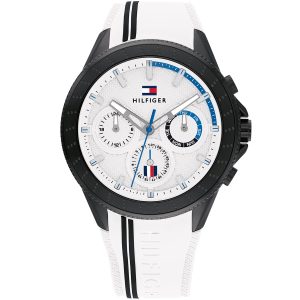 1791862 tommy hilfiger watch men white dial rubber strap quartz battery analog monthly weekly date aiden