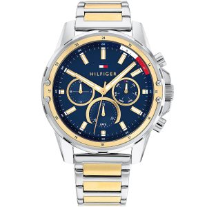 1791937 tommy hilfiger watch men blue dial stainless steel metal silver gold strap quartz battery analog monthly weekly date mason