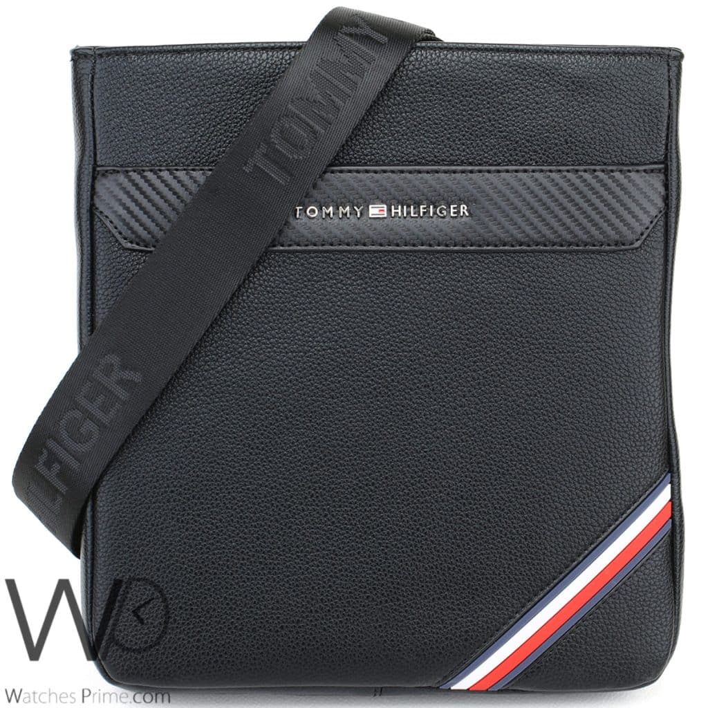 Black Leather Tommy Hilfiger Men Slim Bag | Watches Prime