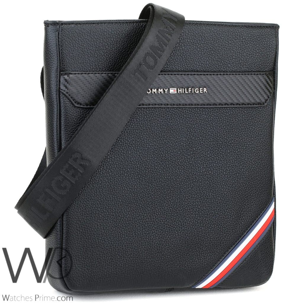 Black Leather Tommy Hilfiger Men Slim Bag | Watches Prime