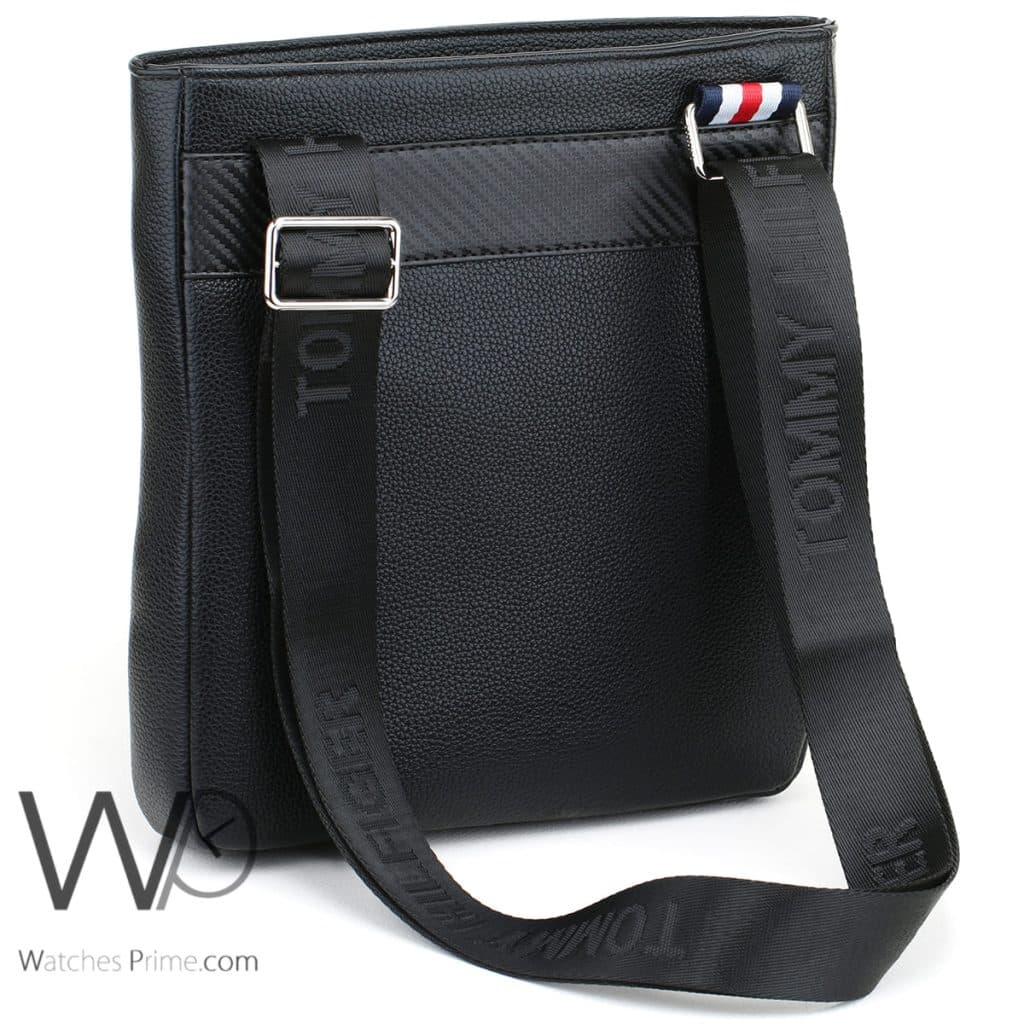 Black Leather Tommy Hilfiger Men Slim Bag | Watches Prime