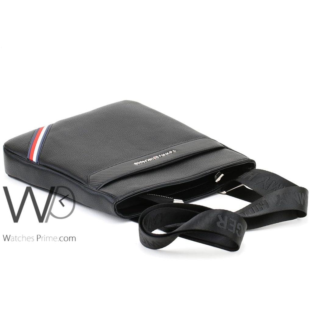 Black Leather Tommy Hilfiger Men Slim Bag | Watches Prime