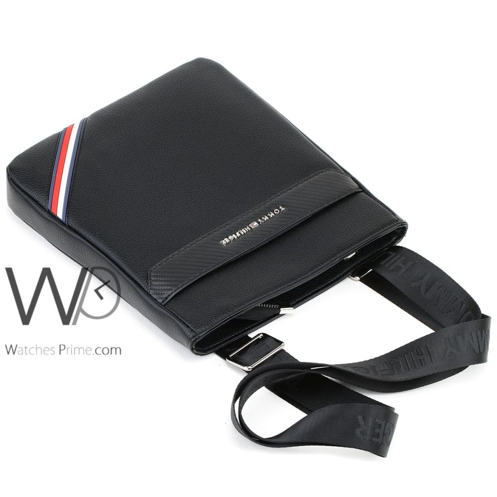Black Leather Tommy Hilfiger Men Slim Bag | Watches Prime