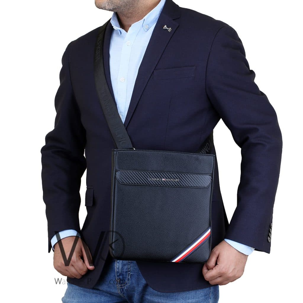 Black Leather Tommy Hilfiger Men Slim Bag | Watches Prime
