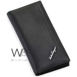 Ferragamo salvatore black genuine leather long wallet for men