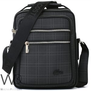 Lacoste messenger crossbody bag black striped for mens