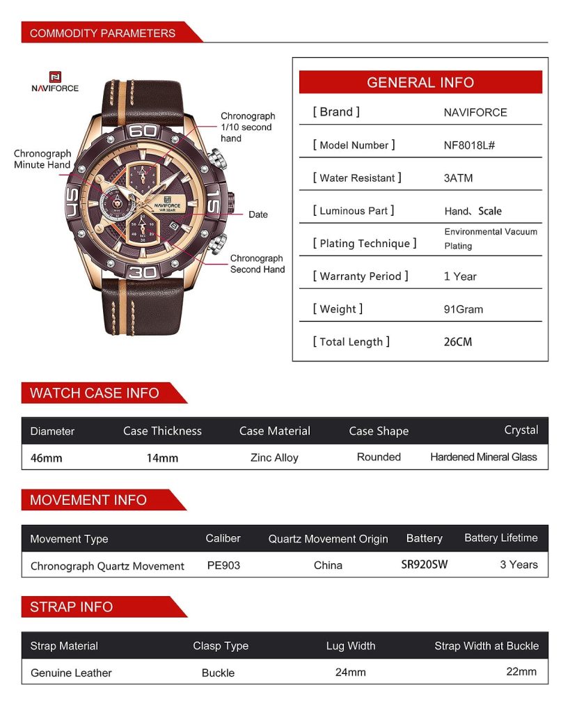 Naviforce Men's Watch NF8018L RG CE BN | Watches Prime
