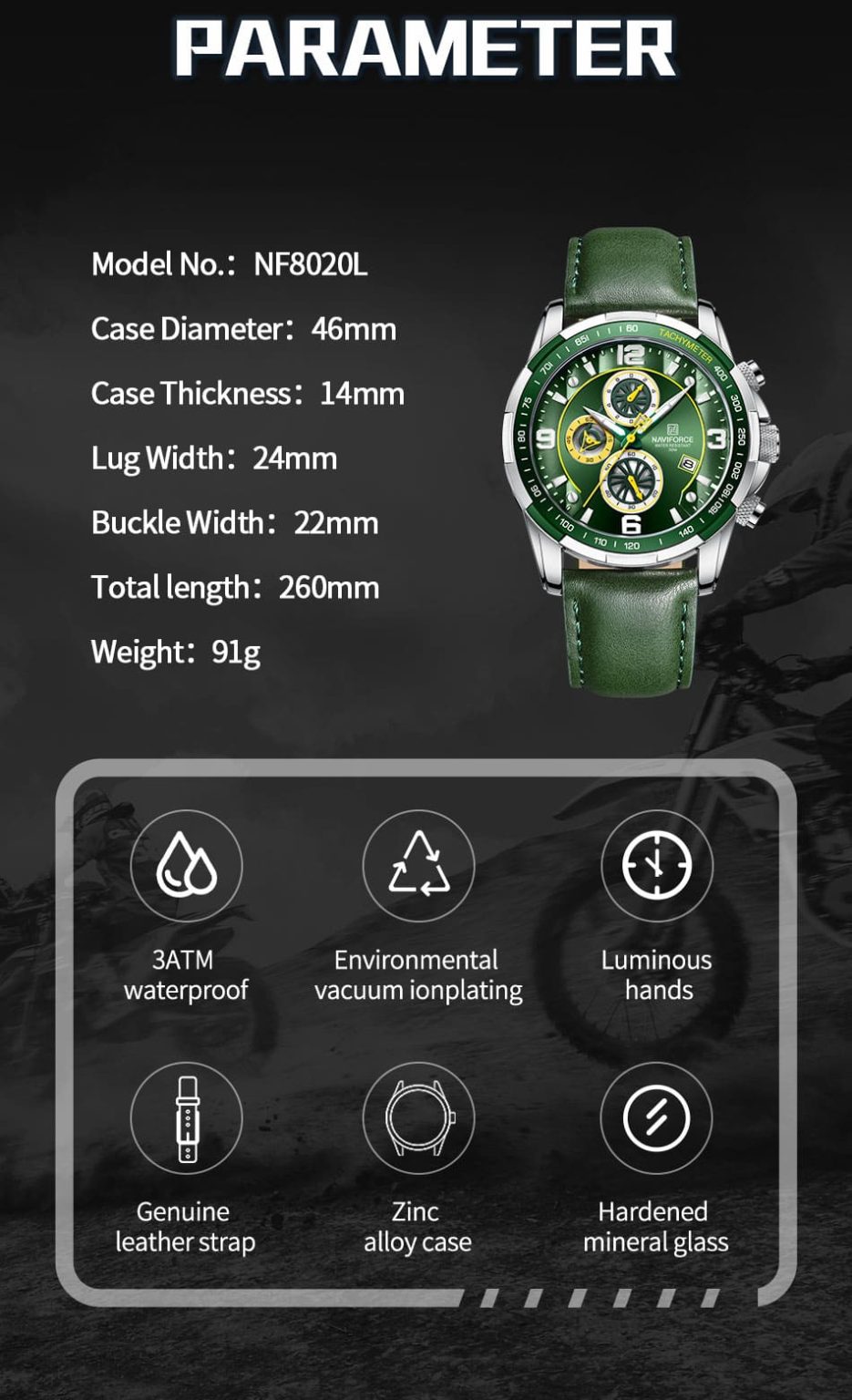 Naviforce Men's Watch NF8020L S GN GN | Watches Prime