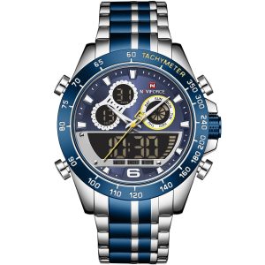Nf9188 s be be naviforce watch men blue dial metal silver strap quartz battery digital analog chronograph for dream