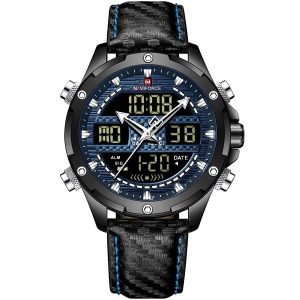 Nf9194 b be b naviforce watch men blue dial leather black strap quartz battery digital analog chronograph for dream