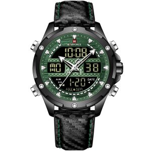 Nf9194 b gn b naviforce watch men green dial leather black strap quartz battery digital analog chronograph for dream