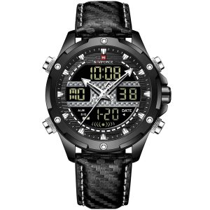 Nf9194 b w b naviforce watch men black white dial leather strap quartz battery digital analog chronograph for dream